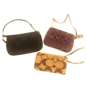 3 Coach Wristlets - Purple, Black, and Tan